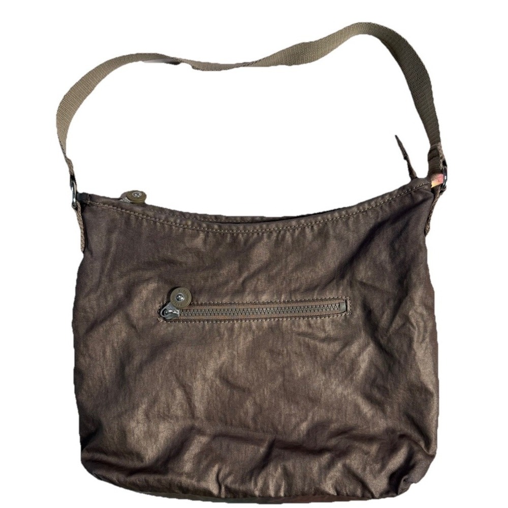 KIPLING COATED SILVER GRAY NYLON CANVAS STRAP SHOULDER BAG HANDBAG PURSE - Picture 2 of 12